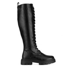 Kozaki DeeZee. Czarne kozaki damskie DeeZee, bez obcasa, na płaskiej podeszwie, bez zapięcia. Za 229.99 zł.