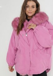 Różowa Kurtka Parka Oversize z Futerkiem Mitto. Czerwone kurtki damskie Born2be, na zimę, l, bez kaptura. Za 389.99 zł.