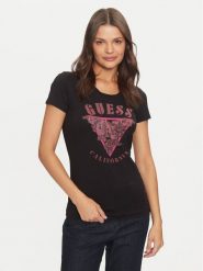 Guess T-Shirt W4BI19 J1314 Czarny Slim Fit. Czarne t-shirty damskie Guess, xs, z aplikacjami, z bawełny, bez kołnierzyka. Za 99.99 zł.