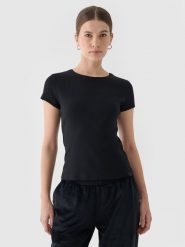 4F T-shirt slim gładki damski - czarny XL. Czarne t-shirty damskie 4F, xl, bez wzorów, z bawełny, bez kołnierzyka. Za 29.99 zł.