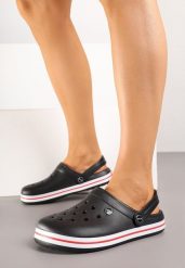 Czarno-Czerwone Klapki z Paskiem Podtrzymującym Piętę Tiaria. Czarne klapki damskie Born2be, bez wzorów, bez obcasa, bez zapięcia. Za 34.99 zł.
