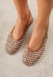 Brązowe Plecione Sandały Typu Slingback Ellariell. Brązowe balerinki damskie Renee, bez wzorów, z jeansu. Za 99.99 zł.