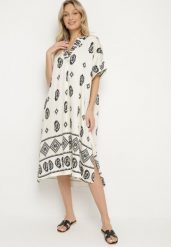Czarno-Kremowa Wiskozowa Sukienka Boho o Pudełkowym Kroju z Rozcięciami Nelbia. Czarne sukienki damskie Born2be, bez wzorów, z wiskozy, boho, bez ramiączek. Za 119.99 zł.