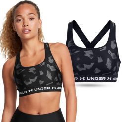 Stanik sportowy damski treningowy Under Armour biustonosz sportowy. Niebieskie biustonosze sportowe damskie Under Armour, bez wzorów, bez ramiączek, do biegania. Za 104.99 zł.