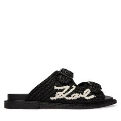 Klapki KARL LAGERFELD. Czarne klapki damskie KARL LAGERFELD, bez wzorów, bez obcasa, bez zapięcia. Za 737.99 zł.