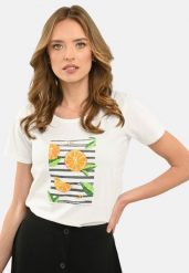 T-shirt z nadrukiem T-VALERY. Białe t-shirty damskie Volcano, xxl, bez wzorów, z bawełny, bez kołnierzyka. Za 54.99 zł.