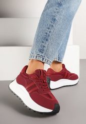 Bordowe Sneakersy Vices na Grubej Podeszwie Ozdobione Paskami Seloriel. Czerwone obuwie sportowe damskie Born2be, bez zapięcia. Za 109.99 zł.
