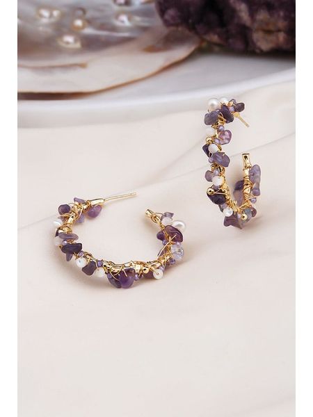 Pierres delicates Pozłacane kolczyki-półkreole z ametystami rozmiar: onesize. Różowe kolczyki damskie Pierres delicates, z ametystem, pozłacane. Za 100.52 zł.