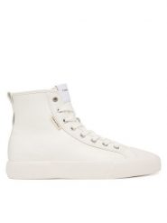 Calvin Klein Trampki Vulc Lace Up Hightop Lth HW0HW03076 Biały. Białe trampki damskie Calvin Klein, bez wzorów, ze skóry, bez zapięcia. Za 409.99 zł.