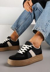 Czarne Sneakersy w Stylu Kultowych Tenisówek na Grubej Podeszwie Nanniris. Czarne obuwie sportowe damskie Renee, z jeansu, bez zapięcia, tenisowe. Za 79.99 zł.