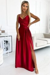 Maxi Sukienka na Ramiączkach z Kopertowym Dekoltem - Czerwona. Czerwone sukienki damskie NUMOCO, bez wzorów, z elastanu, wizytowe, bez ramiączek. Za 369.90 zł.