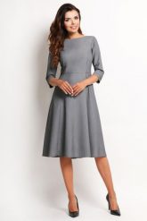 Szara Elegancka Rozkloszowana Sukienka Midi z Rękawem 3/4. Szare sukienki damskie Awama, bez wzorów, z elastanu, eleganckie, bez ramiączek. Za 197.90 zł.