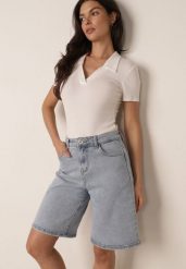 Jasnoniebieskie Jeansowe Szorty Casual Bermudy z Wysokim Stanem z Bawełny Metithe. Niebieskie szorty damskie Born2be, bez wzorów, z bawełny, z podwyższonym stanem. Za 89.99 zł.
