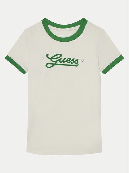 Guess T-Shirt J5RI11 K6YW4 Écru Regular Fit. Koszulki i t-shirty dziewczęce Guess, z aplikacjami, z bawełny, bez kołnierzyka, bez ramiączek. Za 59.99 zł.
