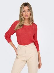 ONLY Sweter w kolorze czerwonym rozmiar: XL. Czerwone swetry klasyczne damskie Only, xl, ze splotem, bez kołnierzyka. Za 79.03 zł.