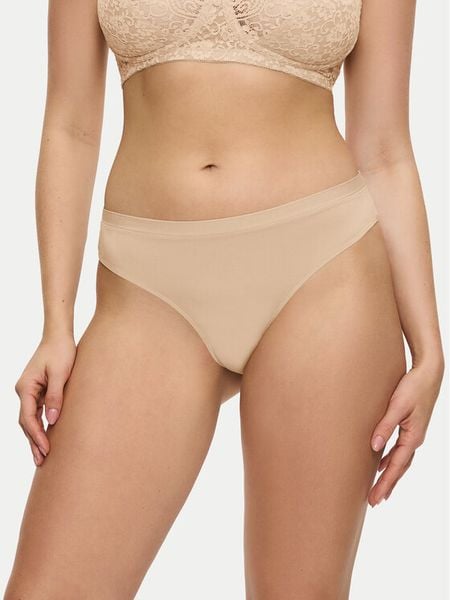 Triumph Stringi Sense Of Modal 10224759 Beżowy. Brązowe stringi Triumph, bez wzorów, z syntetyku. Za 29.99 zł.