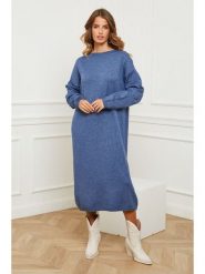 So Cachemire Sukienka dzianinowa "Fastidius" w kolorze niebieskim rozmiar: L. Niebieskie sukienki damskie So Cachemire, bez wzorów, z dzianiny, bez ramiączek. Za 188.85 zł.