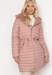 Różowa Dwustronna Kurtka Pikowana ze Ściągaczem Nafis. Czerwone kurtki damskie Born2be, l, bez wzorów, bez kaptura. Za 229.99 zł.