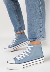 Jasnoniebieskie Klasyczne Trampki za Kostkę Sateli. Niebieskie trampki damskie Born2be, bez wzorów, za kostkę, bez zapięcia. Za 79.99 zł.