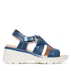 Sandały Hispanitas. Niebieskie sandały damskie Hispanitas, bez wzorów, bez obcasa, na płaskiej podeszwie, bez zapięcia. Za 589.99 zł.