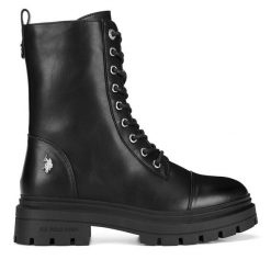 Trzewiki U.S. Polo Assn. Czarne botki damskie U.S. Polo Assn., bez obcasa, na płaskiej podeszwie, bez zapięcia. Za 299.99 zł.