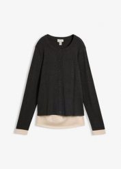 Kardigan z cienkiej dzianiny z wiskozą, 2 w 1. Szare kardigany damskie bonprix, bez wzorów, z dzianiny. Za 109.99 zł.