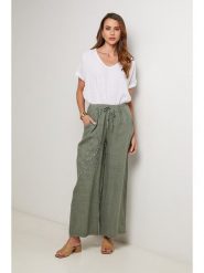 Lin Passion Lniane spodnie w kolorze khaki rozmiar: 40/42. Brązowe spodnie materiałowe damskie Lin Passion, bez wzorów, ze lnu. Za 143.99 zł.