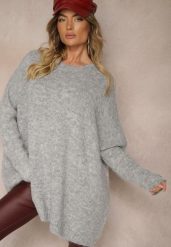 Jasnoszary Casualowy Sweter Oversize Allethia. Szare swetry klasyczne damskie Renee, bez kołnierzyka. Za 139.99 zł.