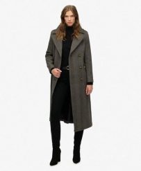 Płaszcz z Mieszanki Wełny z Podwójnym Rzędem Guzików. Czarne płaszcze damskie Superdry, m, bez wzorów, z wełny, bez kaptura. Za 1,063.35 zł.