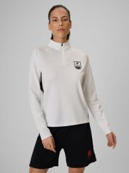 4F Bluza piłkarska regular szybkoschnąca damska - biała M. Białe bluzy damskie 4F, m, bez wzorów, bez kaptura. Za 169.99 zł.