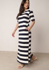 Biało-Czarna Pudełkowa Sukienka z Bawełny w Poziome Paski Diove. Białe sukienki damskie Born2be, bez wzorów, z bawełny, biznesowe, bez ramiączek. Za 89.99 zł.