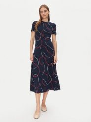 Tommy Hilfiger Sukienka codzienna Modern F&F Midi Dress WW0WW44547 Granatowy Regular Fit. Niebieskie sukienki damskie Tommy Hilfiger, bez wzorów, z bawełny, bez ramiączek. Za 459.99 zł.