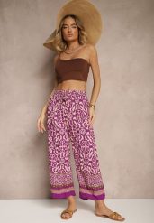 Fioletowe Szerokie Spodnie Culottes z Bawełny w Ornamentalny Print Lisanella. Fioletowe spodnie materiałowe damskie Renee, bez wzorów, z bawełny. Za 29.99 zł.