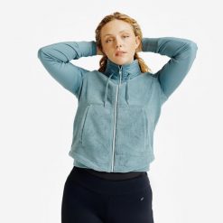 Bluza jeździecka damska Fouganza 500 ciepła. Zielone bluzy damskie FOUGANZA, na jesień, m, bez wzorów, z materiału, bez kaptura. Za 119.99 zł.