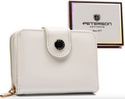Portfel damski Peterson biały PTN 014-LAK. Białe portfele damskie Peterson, bez wzorów, ze skóry. Za 89.00 zł.