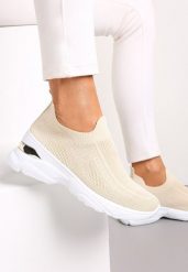 Beżowe Wsuwane Buty Sportowe ze Skarpetkową Cholewką na Ozdobnej Podeszwie Wylla. Brązowe obuwie sportowe casual damskie Renee. Za 24.99 zł.