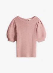 Sweter z rękawami balonowymi. Czerwone swetry klasyczne damskie bonprix, bez kołnierzyka. Za 114.99 zł.
