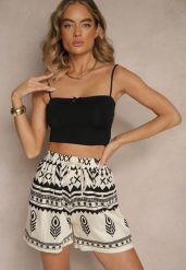 Czarno-Kremowe Wiskozowe Szorty High Waist ze Wzorem Boho Lunadora. Czarne szorty damskie Renee, bez wzorów, z wiskozy, z podwyższonym stanem. Za 34.99 zł.