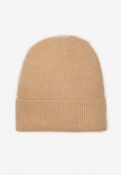 Ciemnobeżowa Czapka z Metaliczną Nicią i Wywinięciem Temivra. Brązowe czapki damskie Renee, bez wzorów, z jeansu. Za 34.99 zł.