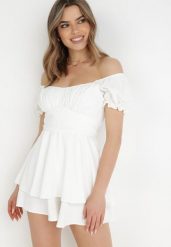 Biały Kombinezon Rhodosyne. Białe sukienki damskie Born2be, bez wzorów, eleganckie, bez ramiączek. W wyprzedaży za 110.49 zł.