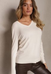 Jasnobeżowy Casualowy Sweter z Wiskozą Bawełną i Trójkątnym Dekoltem Miaressa. Brązowe swetry klasyczne damskie Renee, l, z bawełny, bez kołnierzyka, plus size. Za 49.99 zł.