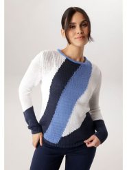 Aniston Sweter w kolorze niebiesko-granatowo-białym rozmiar: 44. Białe swetry klasyczne damskie Aniston, bez kołnierzyka. Za 173.99 zł.