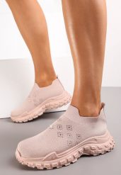 Beżowe Buty Sportowe na Grubej Podeszwie z Elastyczną Cholewką z Cyrkoniami Kolby. Brązowe obuwie sportowe casual damskie Renee. Za 49.99 zł.