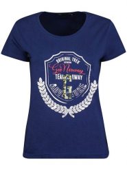 Geographical Norway Koszulka "Jirondelle" w kolorze granatowym rozmiar: L. Niebieskie bluzki damskie Geographical Norway, l, bez wzorów, bez kołnierzyka, bez ramiączek. Za 47.95 zł.