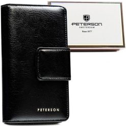 Portfel damski Peterson PTN 008-HF czarny. Czarne portfele damskie Peterson, bez wzorów, ze skóry ekologicznej. Za 64.99 zł.