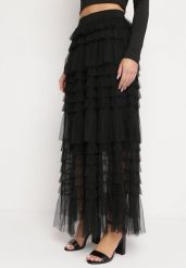 Czarna Bawełniana Spódnica Maxi z Siateczki Ozdobiona Falbankami Acael. Czarne spódnice damskie Born2be, na spacer, na lato, bez wzorów, z bawełny, maxi. Za 129.99 zł.