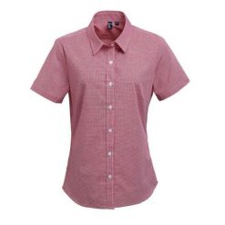 Damska Bawełniana Koszula Z Krótkim Rękawem W Kratkę Micro Gingham. Białe koszule damskie PREMIER, xl, bez wzorów, z bawełny, bez kołnierzyka, bez ramiączek. Za 114.99 zł.