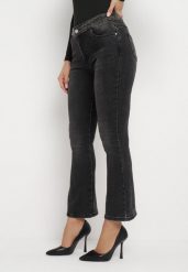 Ciemnoszare Jeansy Dzwony z Cyrkoniami w Pasie Afruve. Szare jeansy damskie Born2be. Za 119.99 zł.