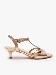 Platynowe sandały t-bar na obcasie. Brązowe sandały damskie Ryłko, bez wzorów, z gumy, z okrągłym noskiem, bez obcasa, na obcasie, bez zapięcia. Za 429.99 zł.