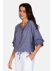 Le Jardin du Lin Lniana bluzka w kolorze niebieskim rozmiar: 40. Niebieskie bluzki damskie Le jardin du lin, bez wzorów, ze lnu, klasyczne, bez kołnierzyka, bez ramiączek. Za 101.23 zł.